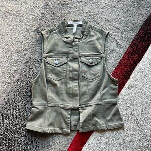 BCBGeneration Dusty Olive Peplum Denim Vest